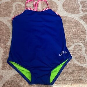 Dolfin Kids Swim One Piece - Blue with Pink and Green